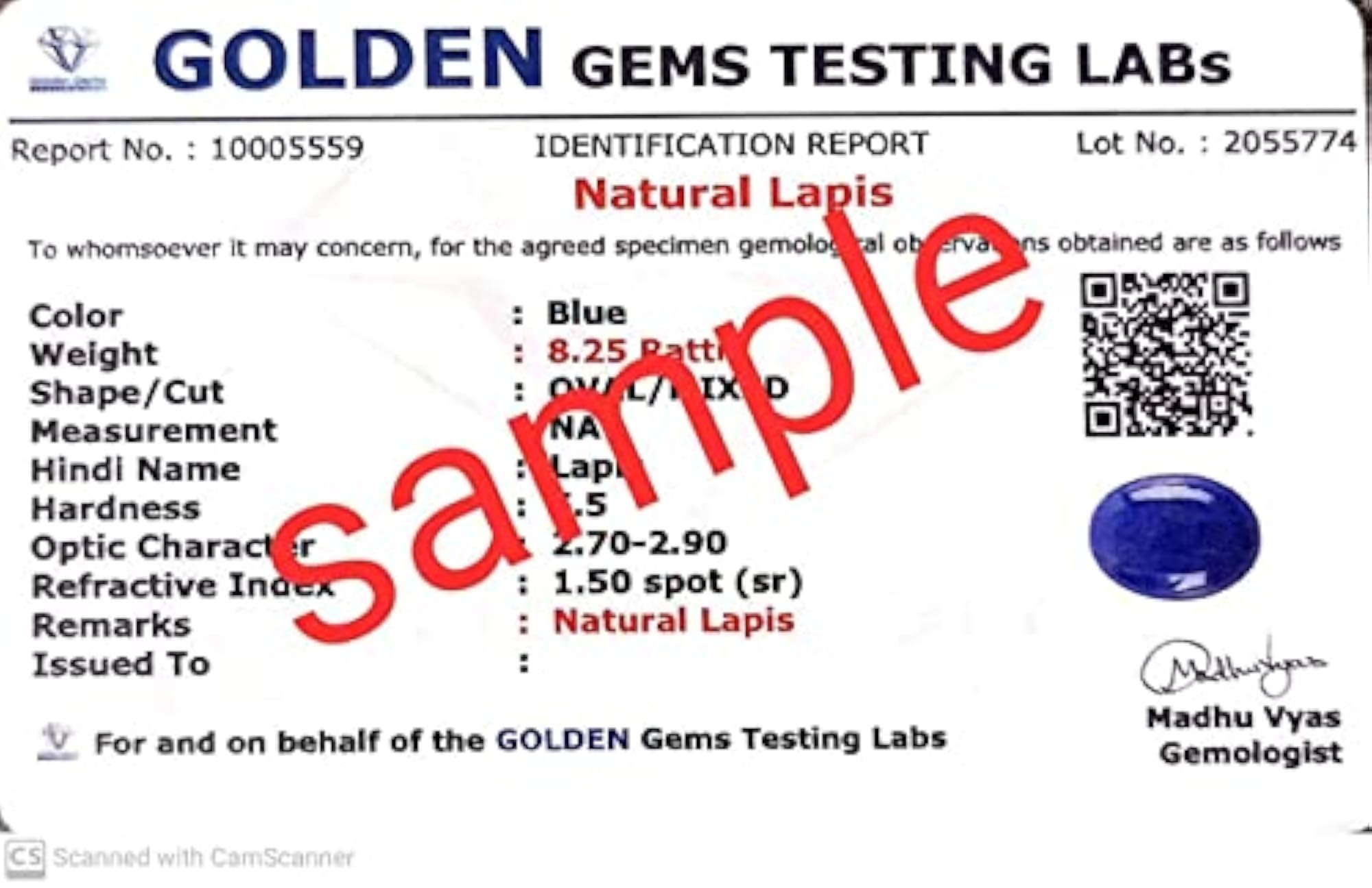 Women's 6.25 Ratti Lapis Lazuli Gold Plated Certified Pendant